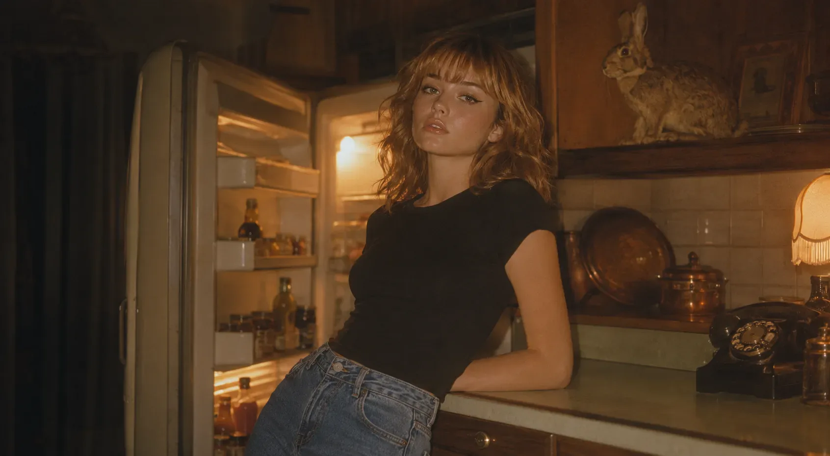 Nocturne editorial image 28 with warm analog interiors and cinematic portrait direction.