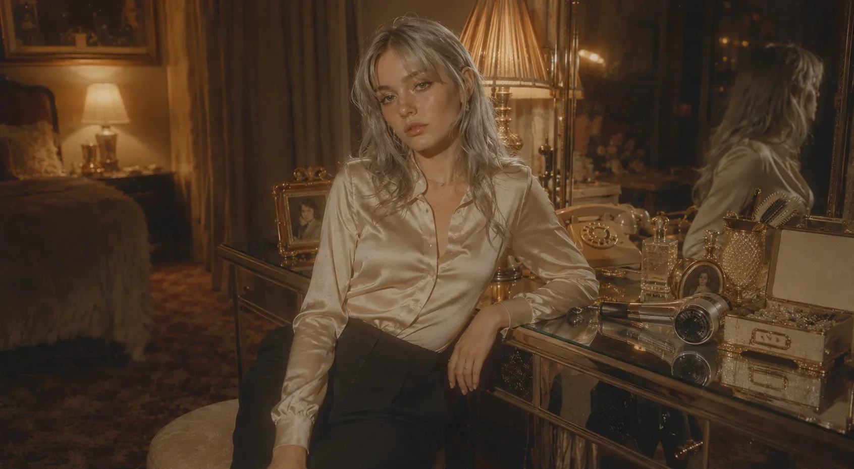 Nocturne editorial image 21 with warm analog interiors and cinematic portrait direction.